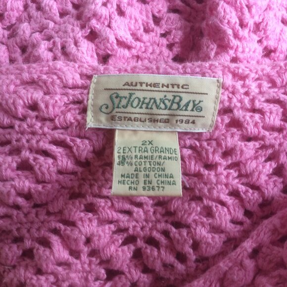 St. John's Bay Vintage 90s Cottagecore Pink Crocheted Y2K Boho Cardigan Size 2X - Picture 3 of 4